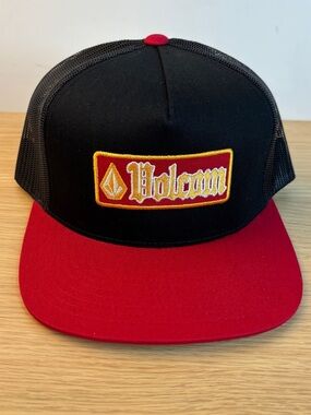 Volcom Black and Red Patch Trucker Cap NWOT